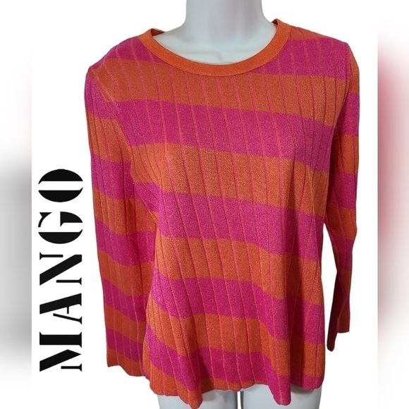 MANGO Oblicuo Rib-Knit Sweater Orange & Pink Size Large - Picture 2 of 5